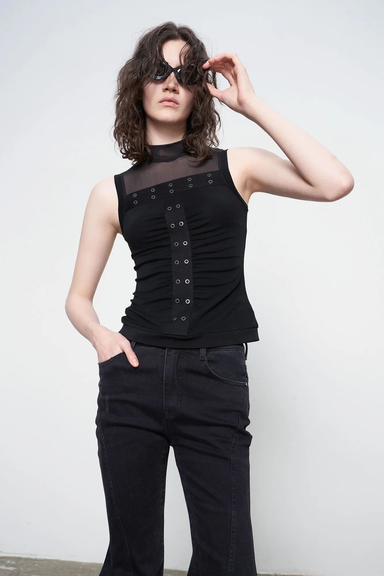 Acetic acid pleated functional patchwork top