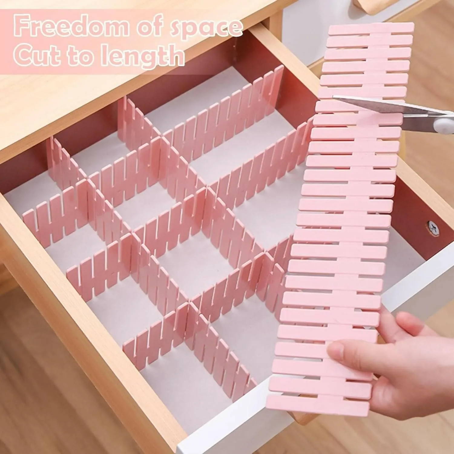 Adjustable Drawer Organizer I DIY Multi-Functional Storage Organiser (Pink, 08 Strips)