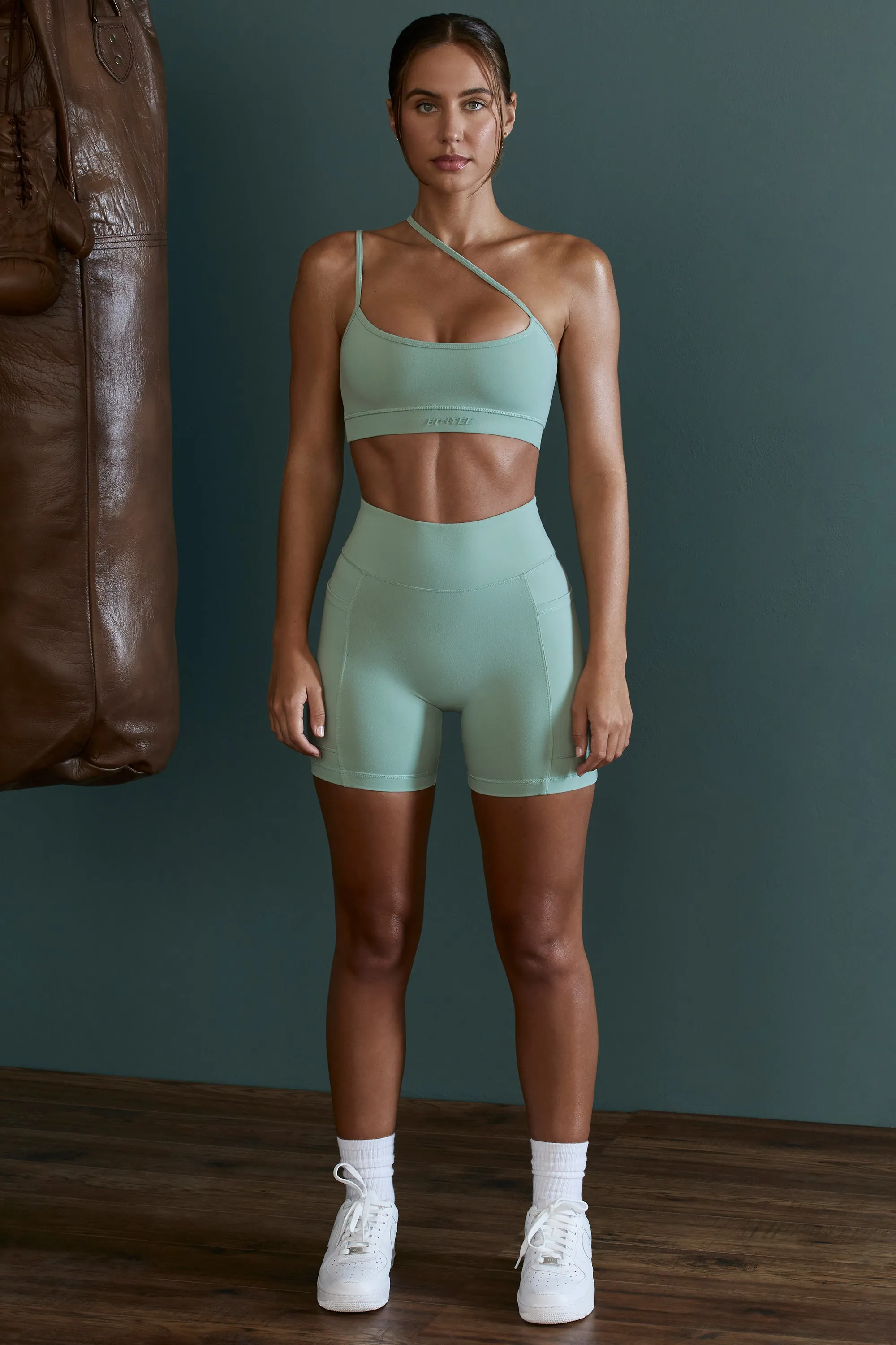 Asymmetric Neckline Sports Bra in Sage