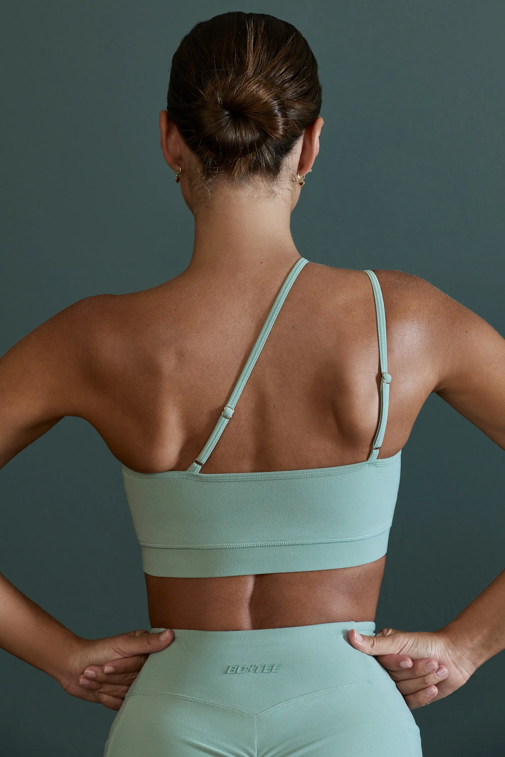 Asymmetric Neckline Sports Bra in Sage