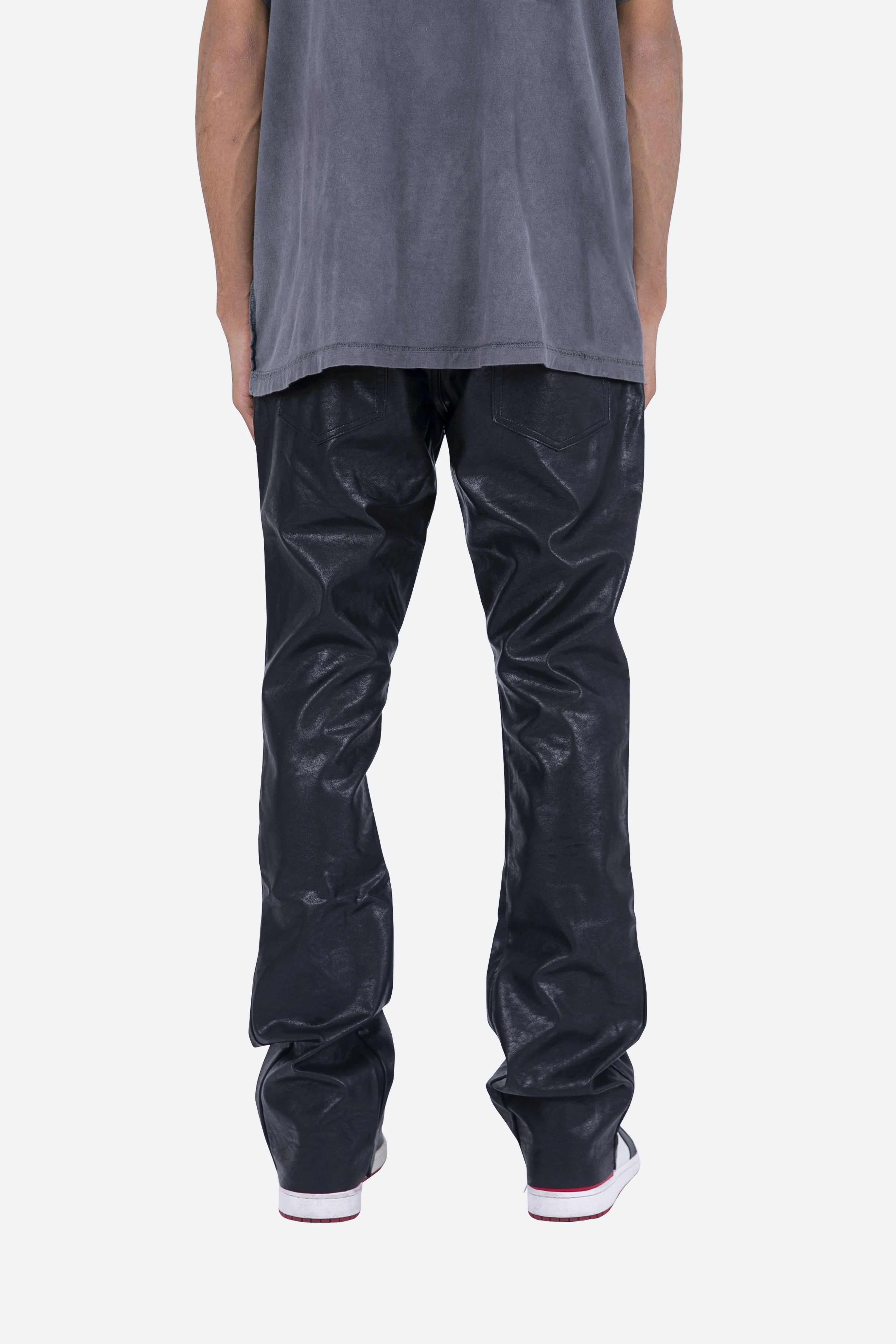 B169 Leather Flare Pants - Black