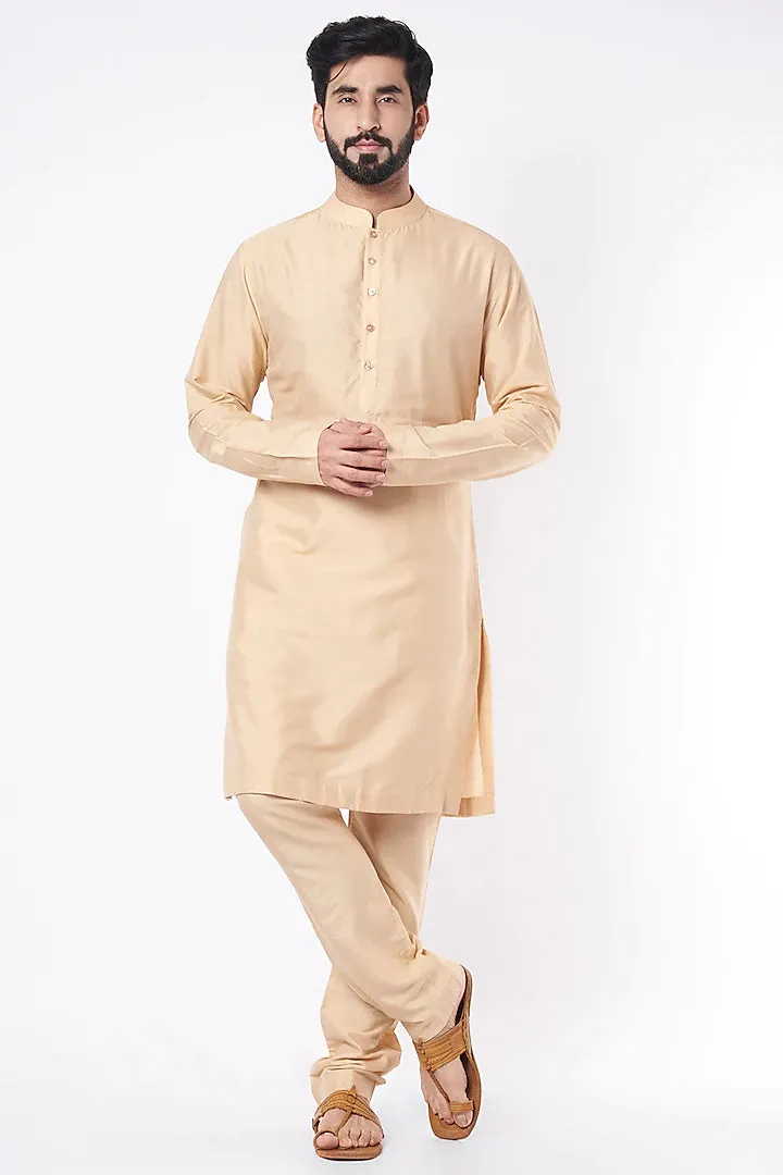 Beige Cotton Blend Kurta Set