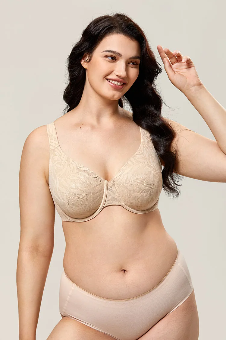 Beige Printed Lace Full Coverage Underwire Comfortable Bra for Women