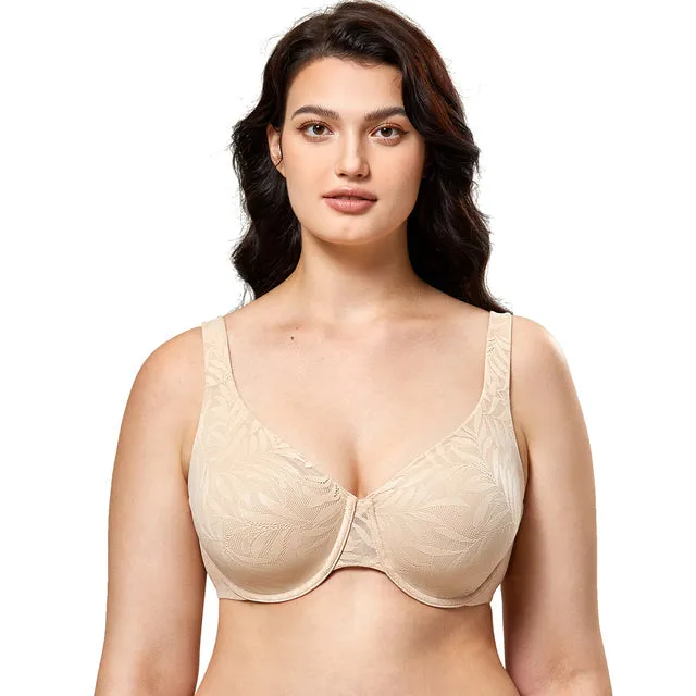 Beige Printed Lace Full Coverage Underwire Comfortable Bra for Women