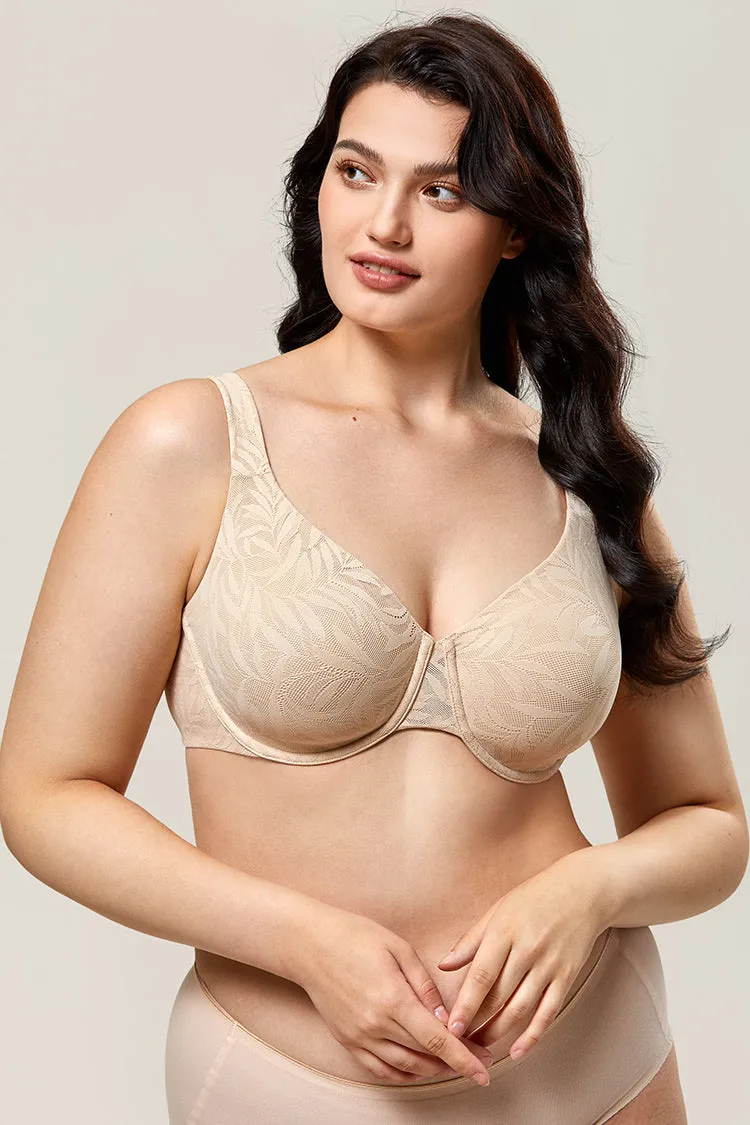 Beige Printed Lace Full Coverage Underwire Comfortable Bra for Women