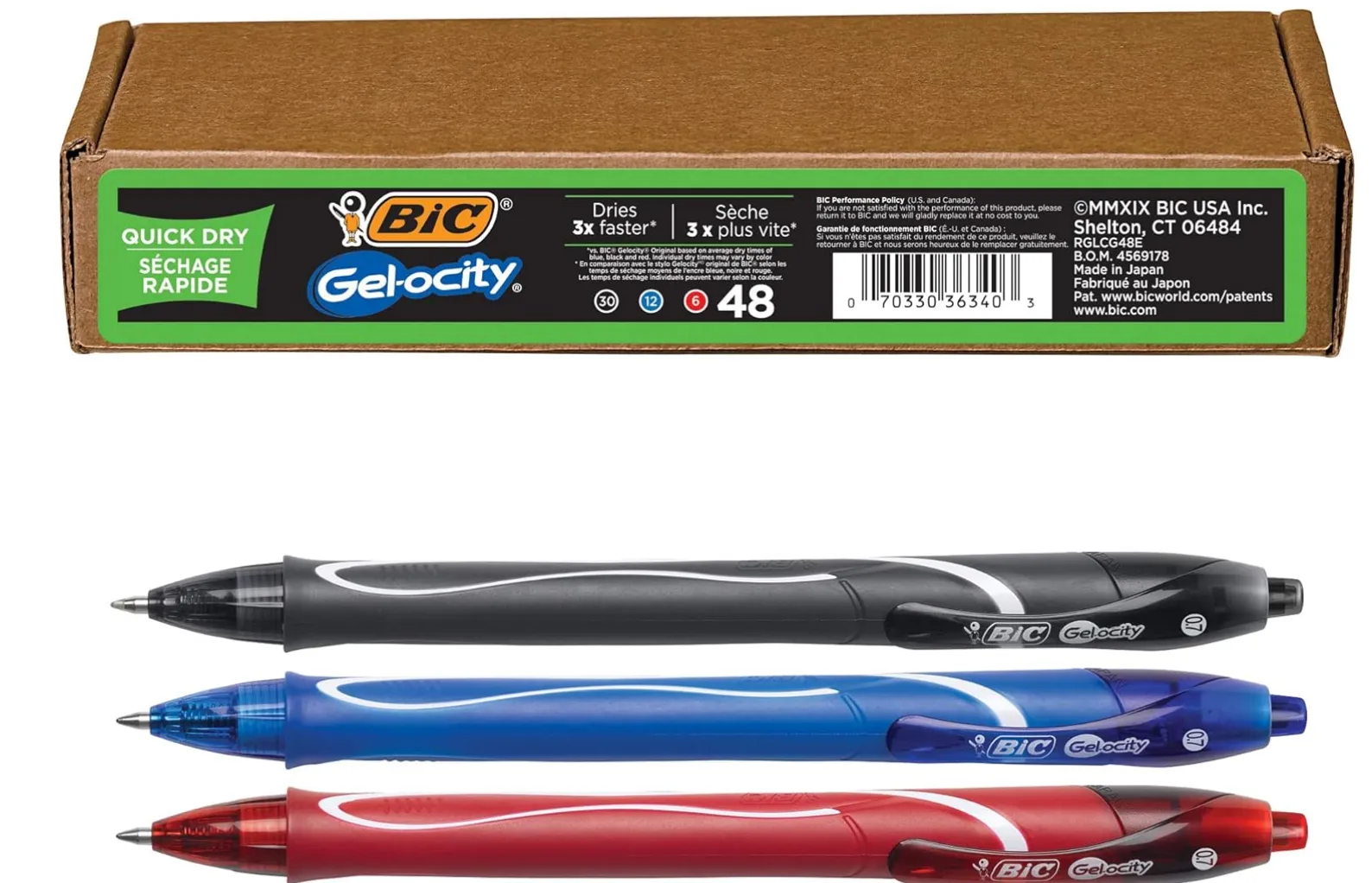 BIC Gel-ocity Retractable Quick Dry Gel Pen, Medium Point (0.7mm), Black, Comfortable Full Grip, 48-Count