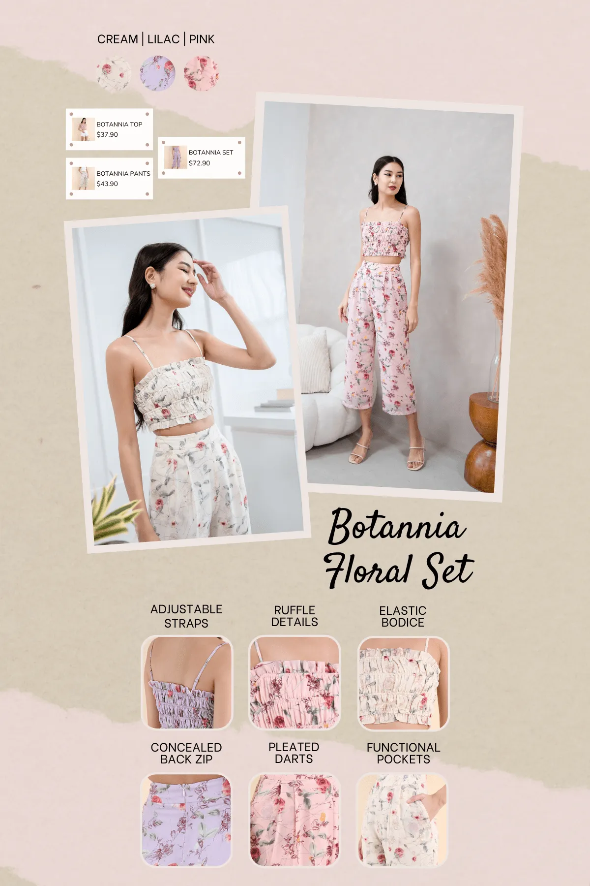 BOTANNIA FLORAL PANTS IN CREAM