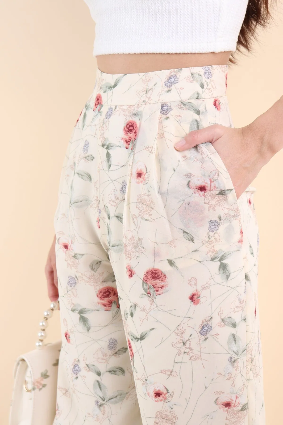 BOTANNIA FLORAL PANTS IN CREAM