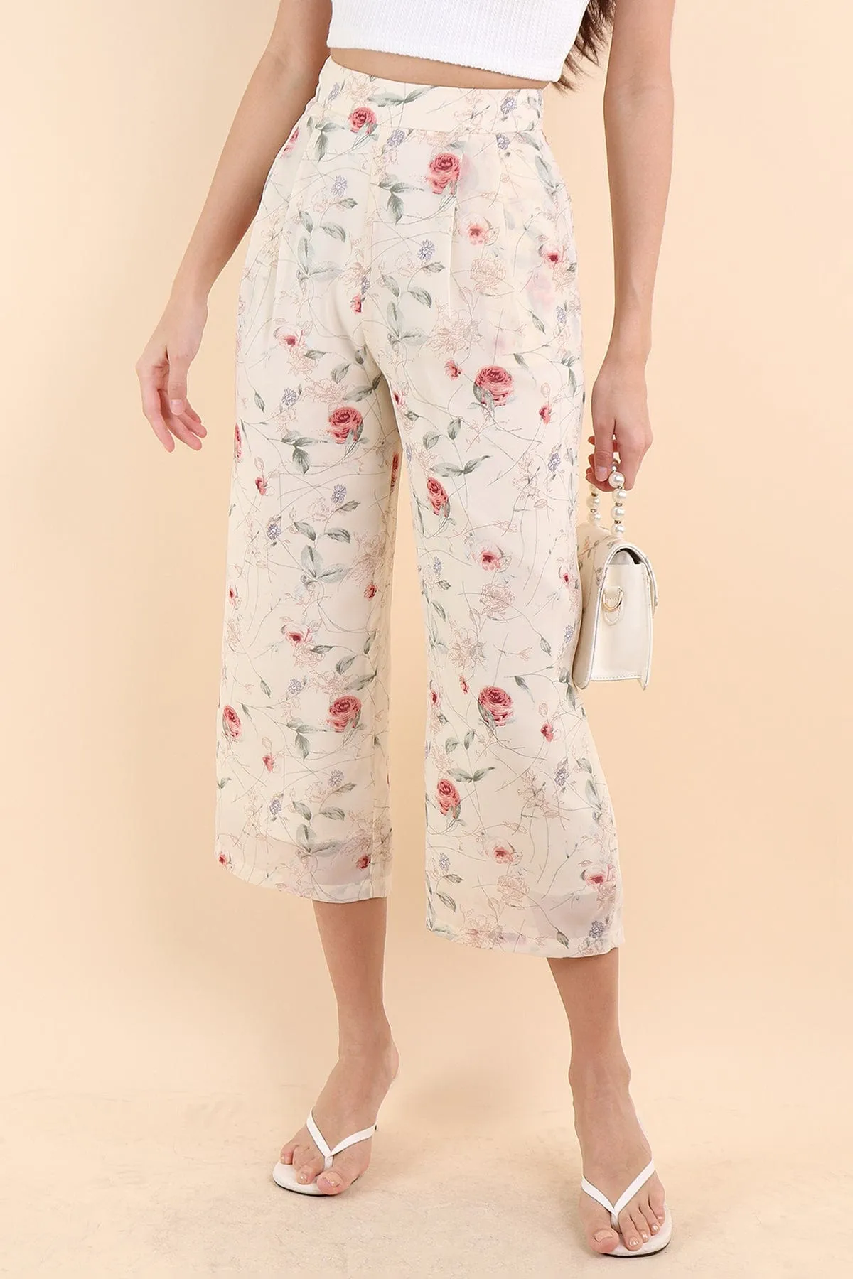 BOTANNIA FLORAL PANTS IN CREAM