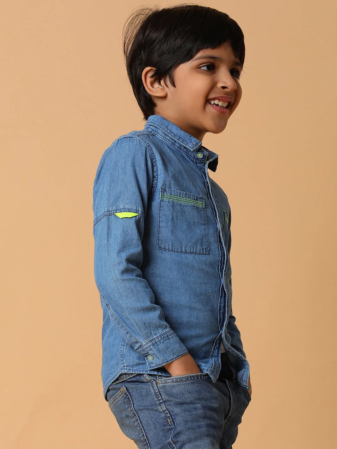 Boys Blue Solid Cotton Shirt