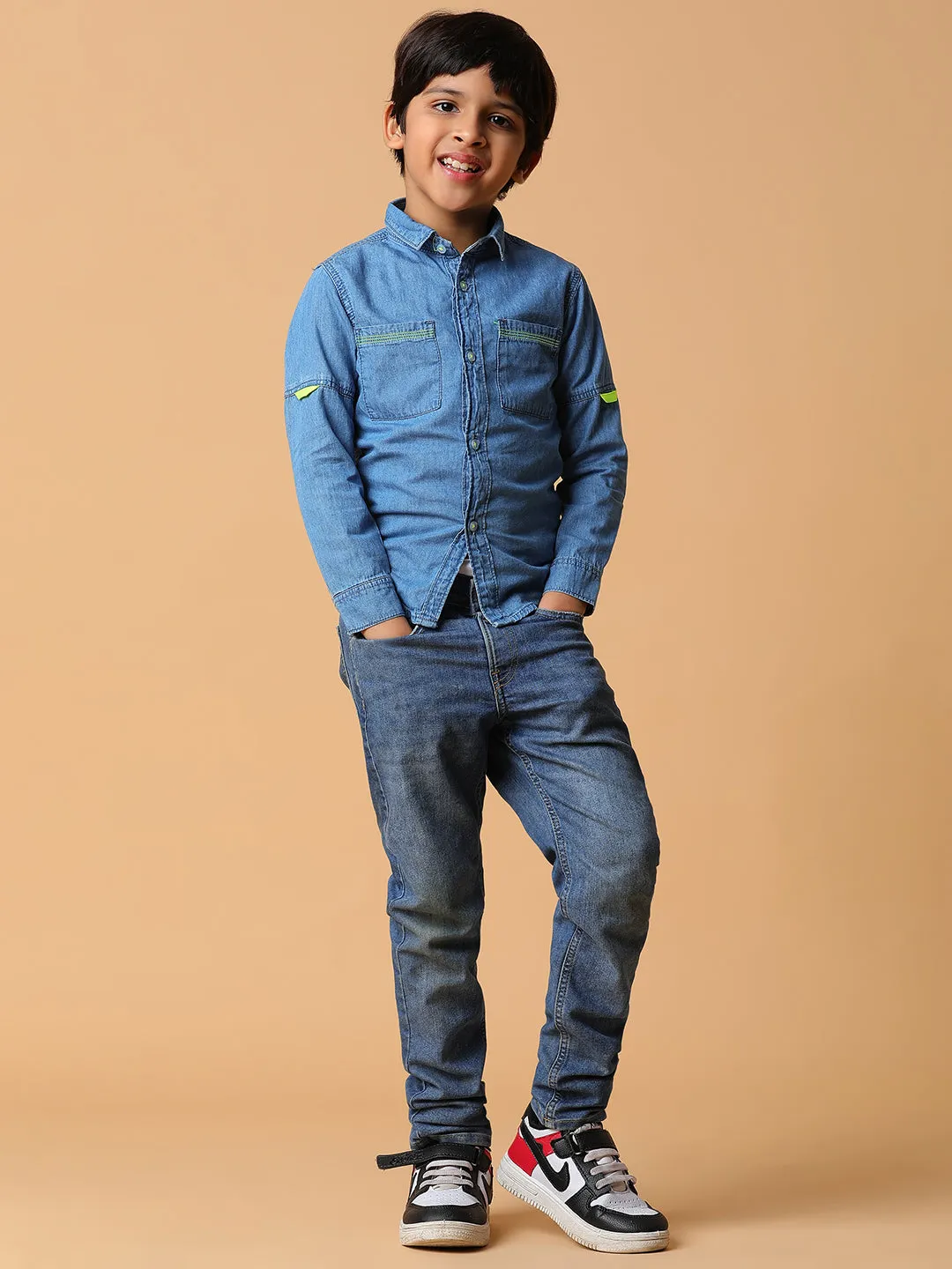 Boys Blue Solid Cotton Shirt