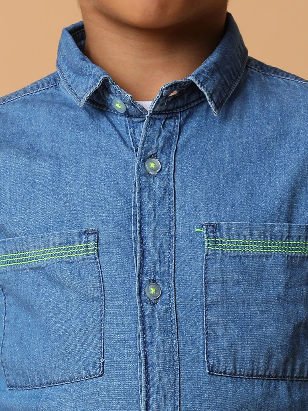 Boys Blue Solid Cotton Shirt