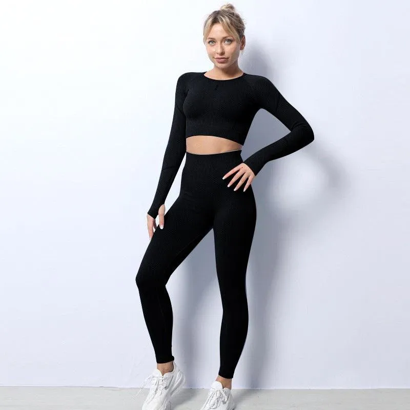 Breathable Sports Seamless Knit Yoga Wear leggings Suit Set