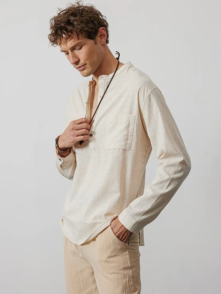 Breathable Stand Collar Linen Cotton Shirt