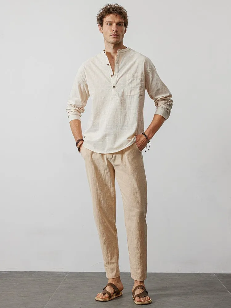 Breathable Stand Collar Linen Cotton Shirt