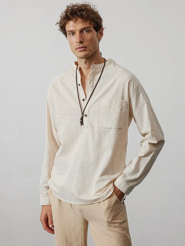 Breathable Stand Collar Linen Cotton Shirt