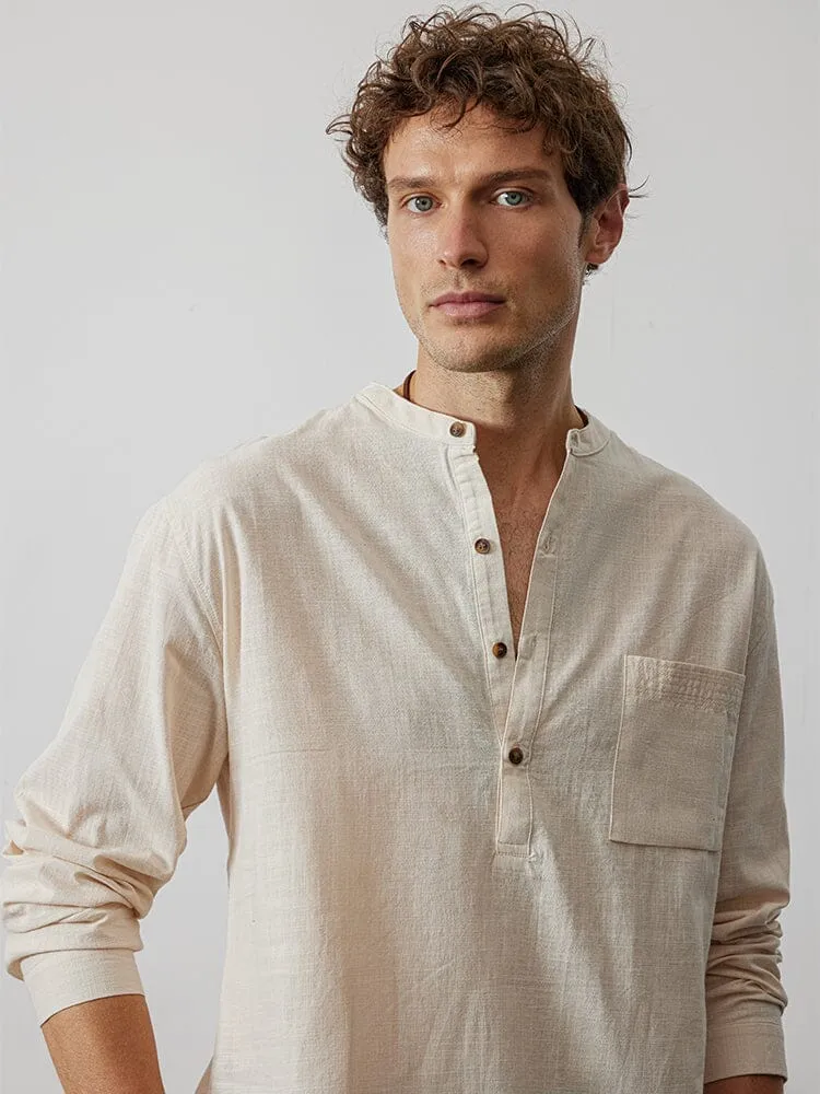 Breathable Stand Collar Linen Cotton Shirt