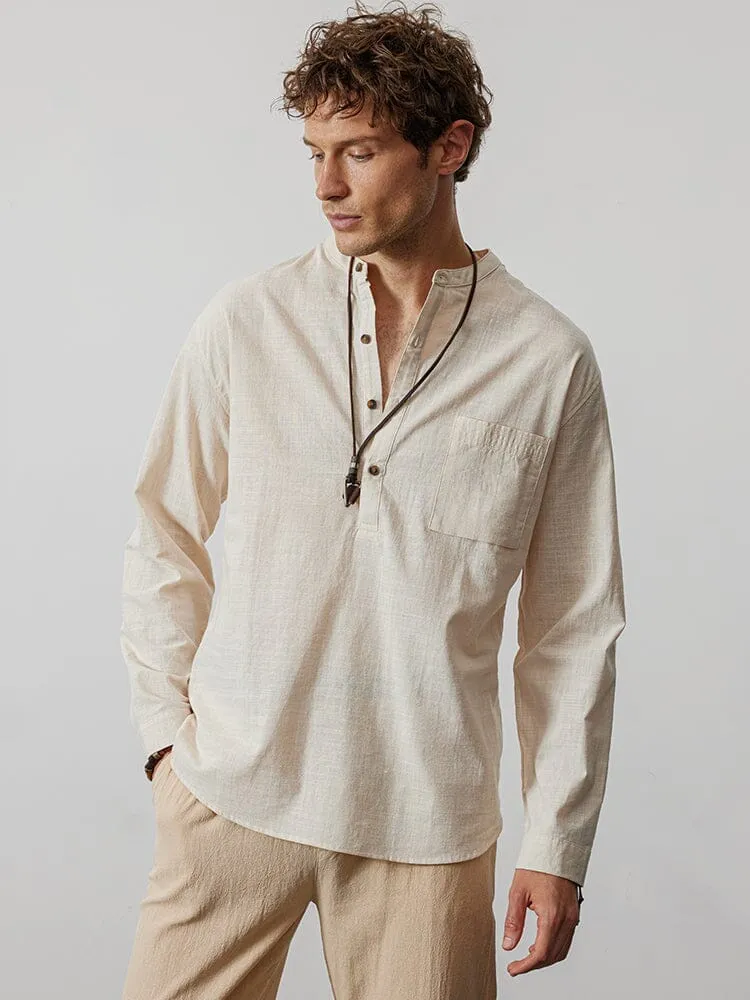 Breathable Stand Collar Linen Cotton Shirt