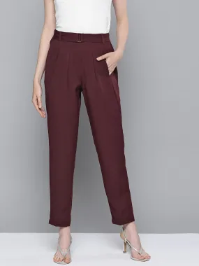 Burgundy Front Pleat Tapered Pants