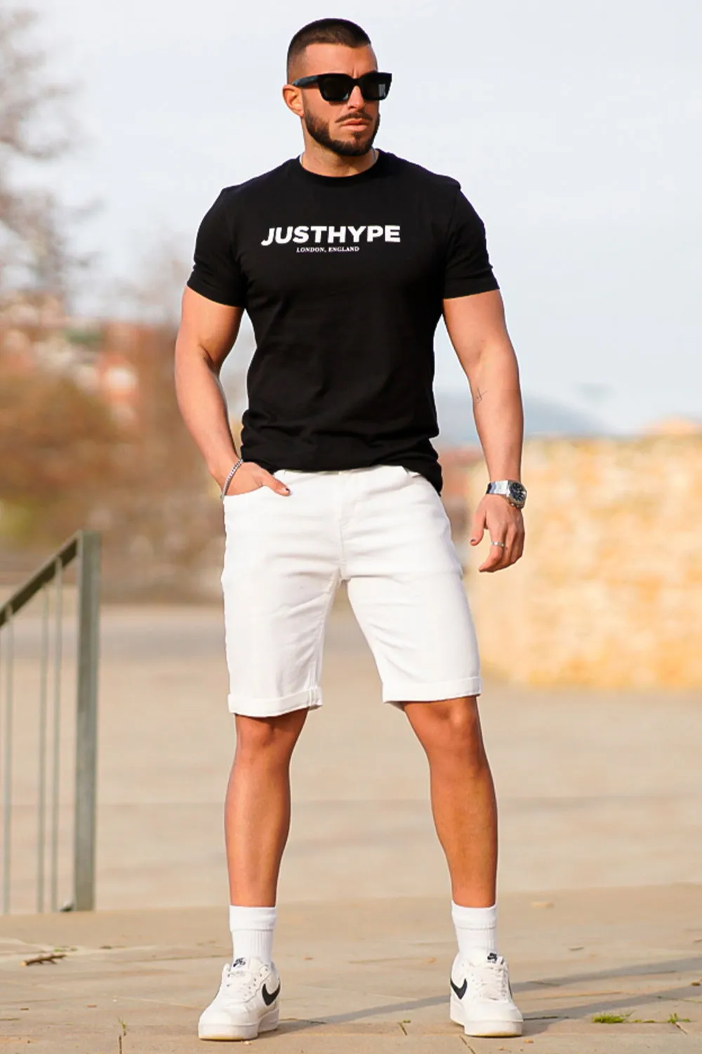 Buy $80 Free Shipping Comfortable and Durable Denim Shorts For Men-White