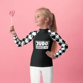 Chic and Comfortable: Houndstooth Judo Long Sleeve Rash Guard for Girls