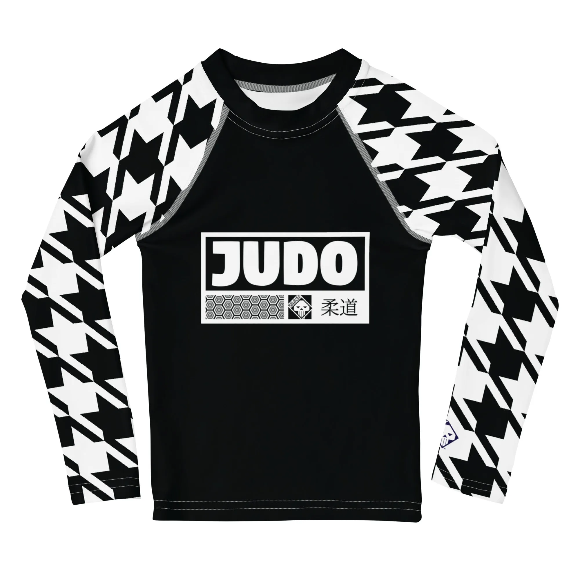 Chic and Comfortable: Houndstooth Judo Long Sleeve Rash Guard for Girls