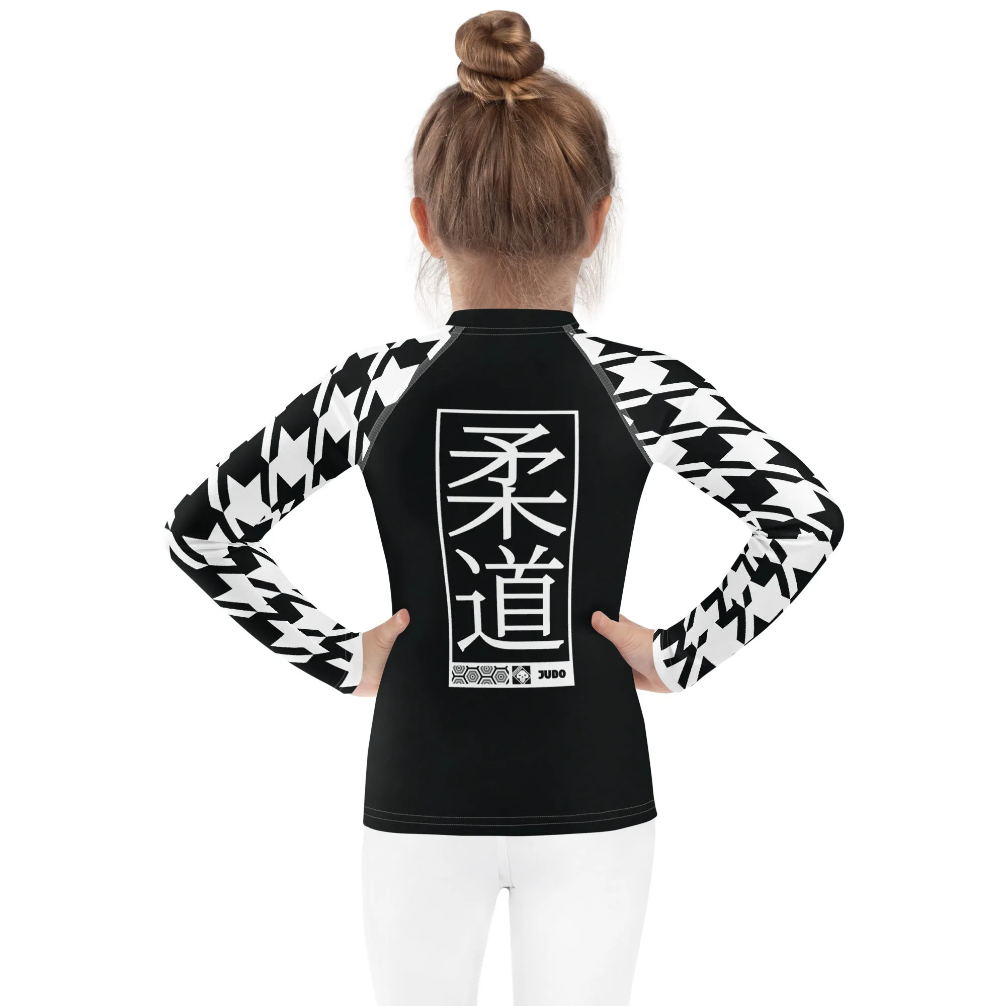 Chic and Comfortable: Houndstooth Judo Long Sleeve Rash Guard for Girls