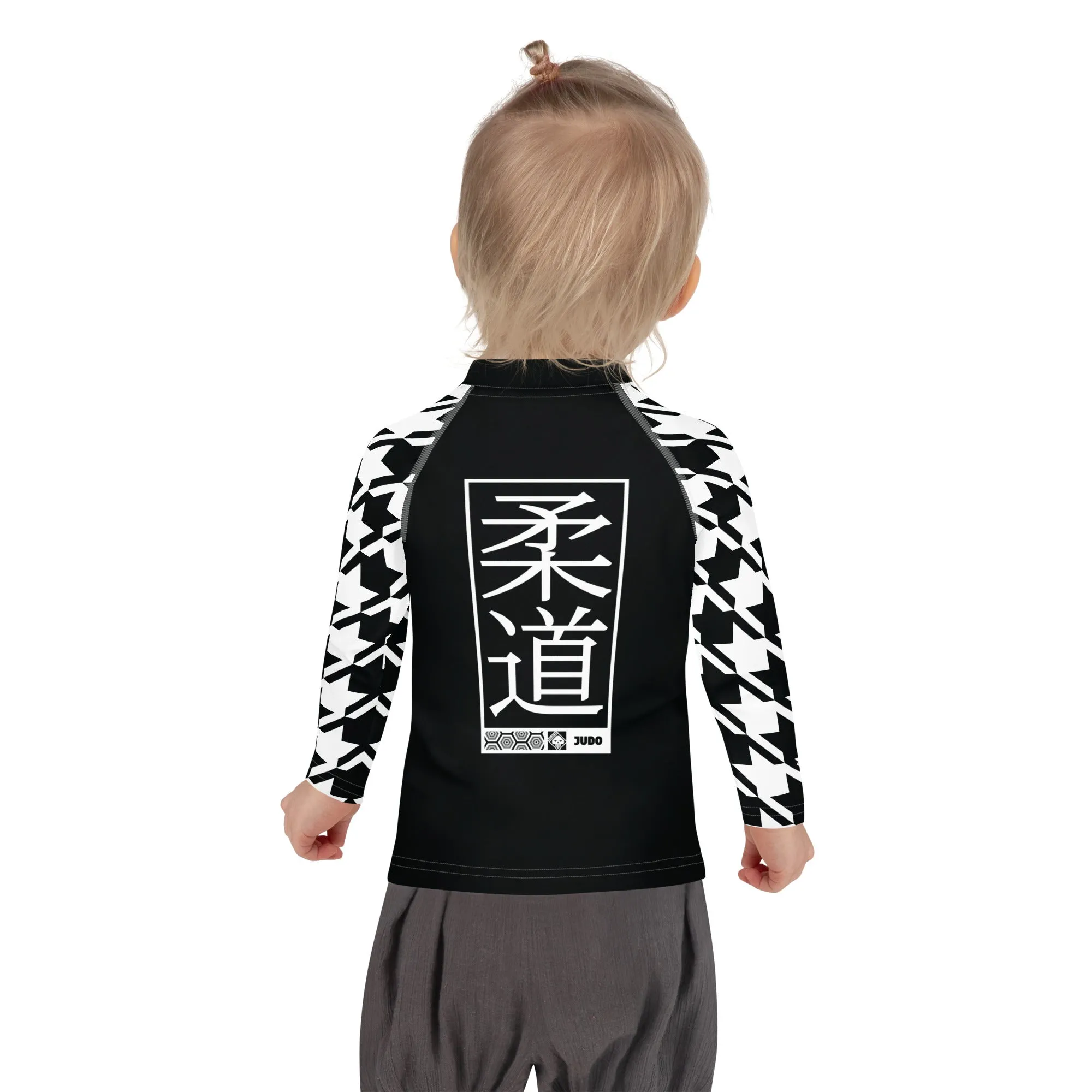 Chic and Comfortable: Houndstooth Judo Long Sleeve Rash Guard for Girls