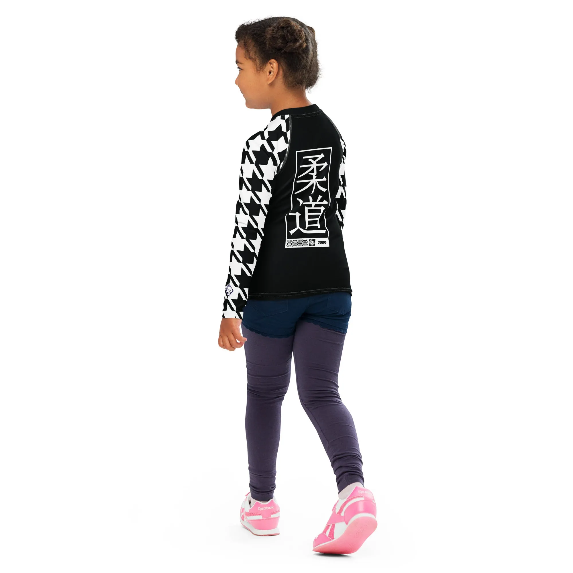 Chic and Comfortable: Houndstooth Judo Long Sleeve Rash Guard for Girls