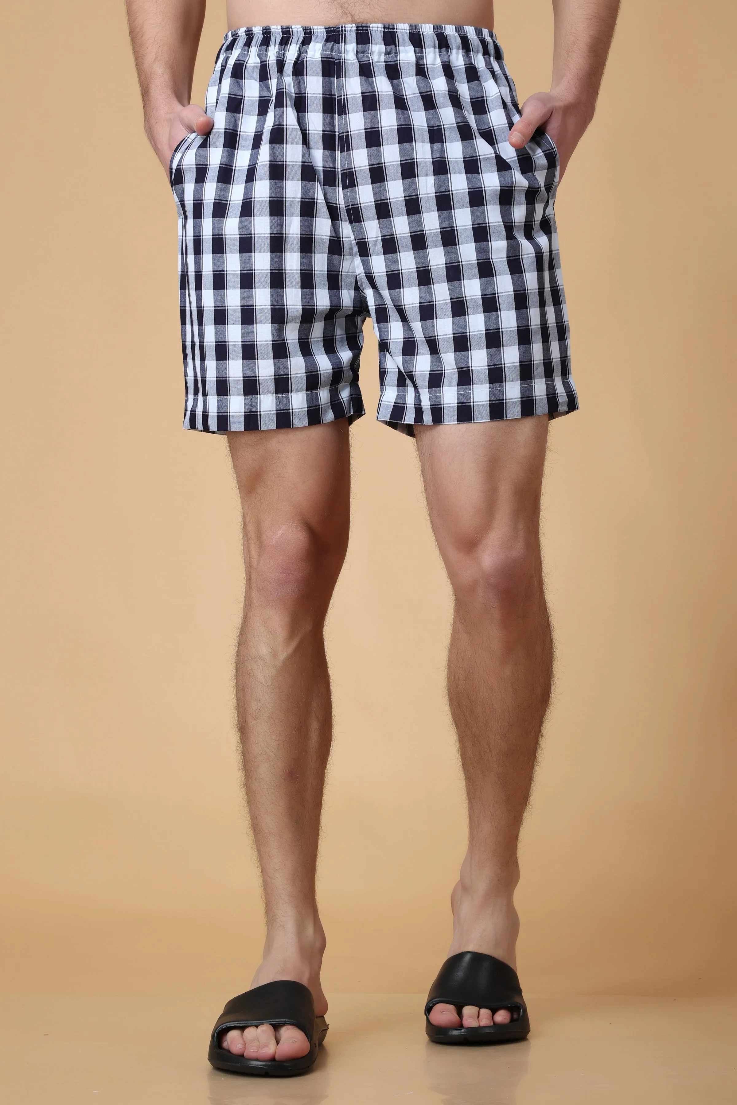 Classic Black Checked Cotton Shorts