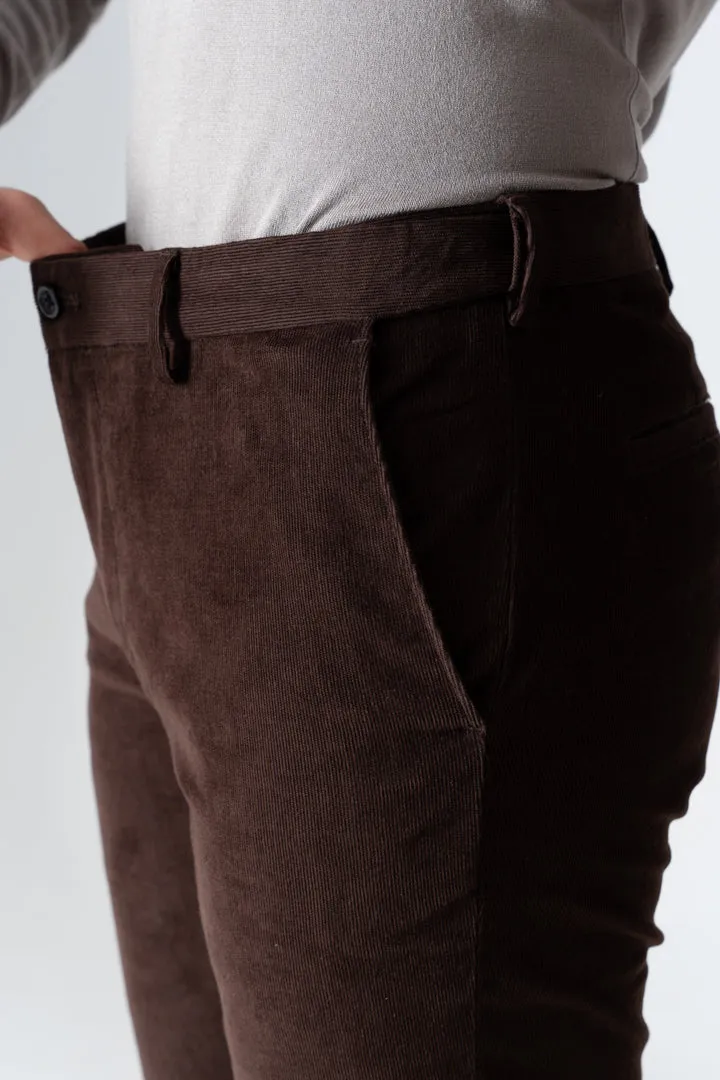 Coffee Brown Corduroy Stretch Pants