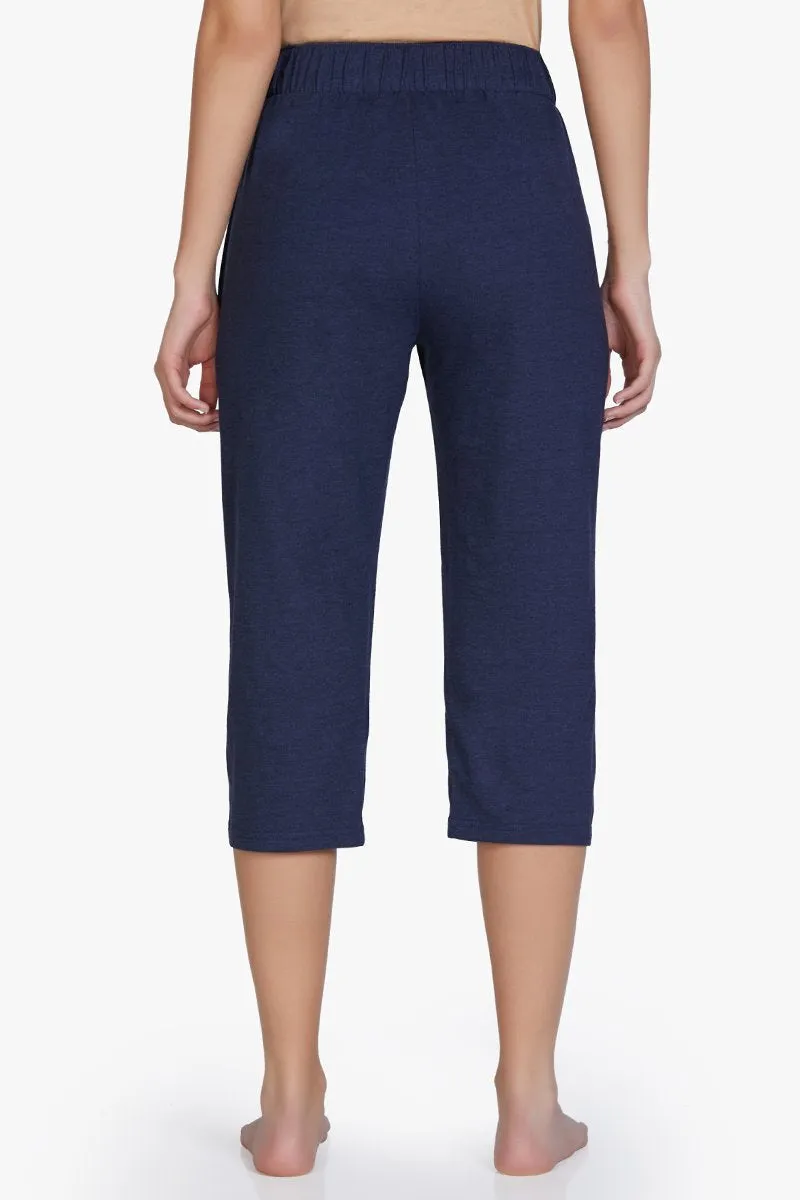 Cotton Blend Capri Pants - Navy