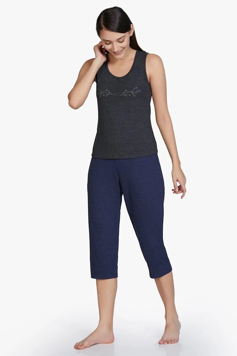 Cotton Blend Capri Pants - Navy