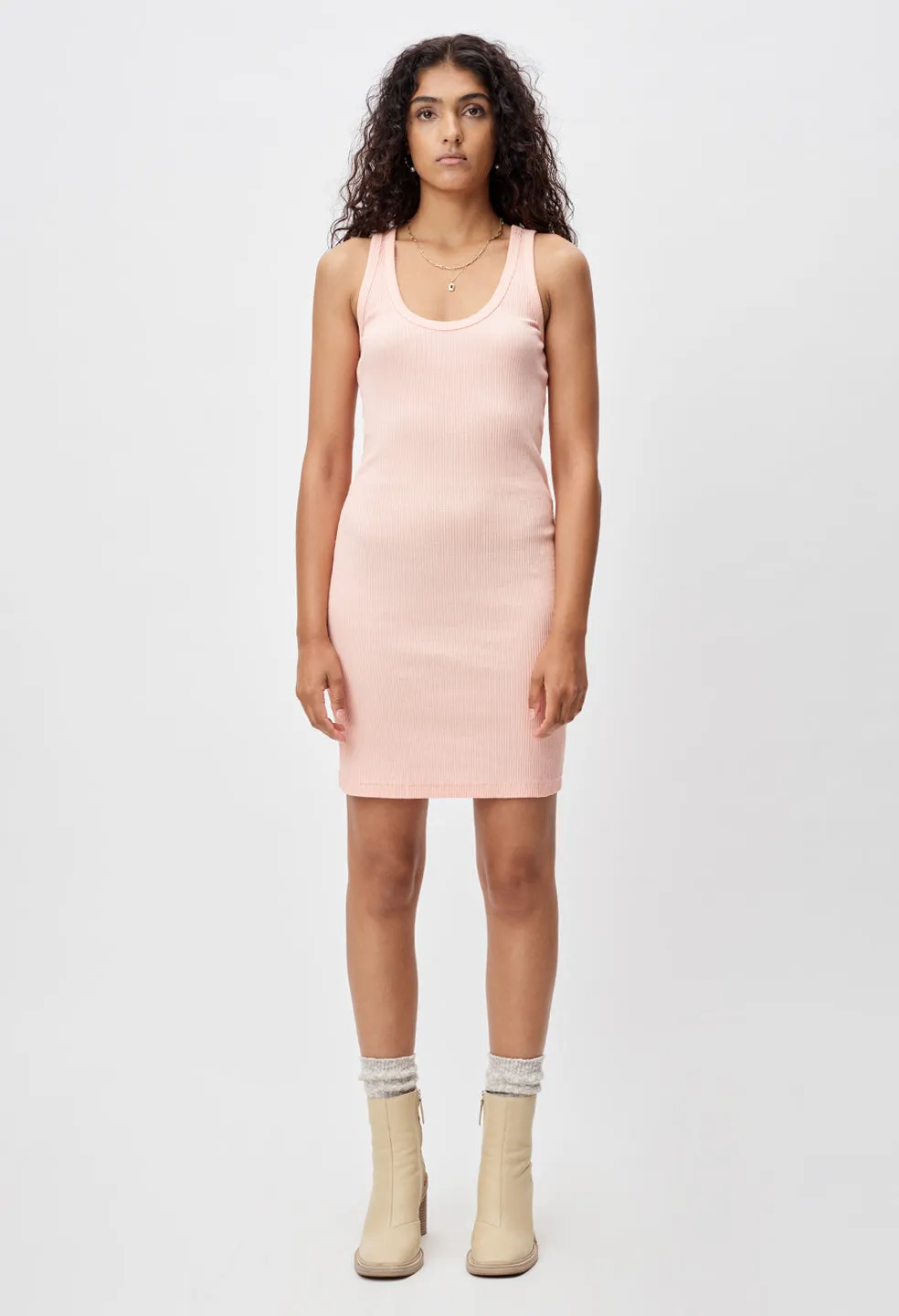 Cotton Rib Dress / Fluorescent Peach