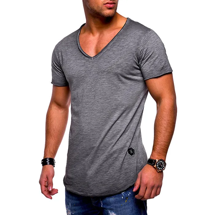 Cotton Solid Color V-Neck Breathable Men's T-shirt