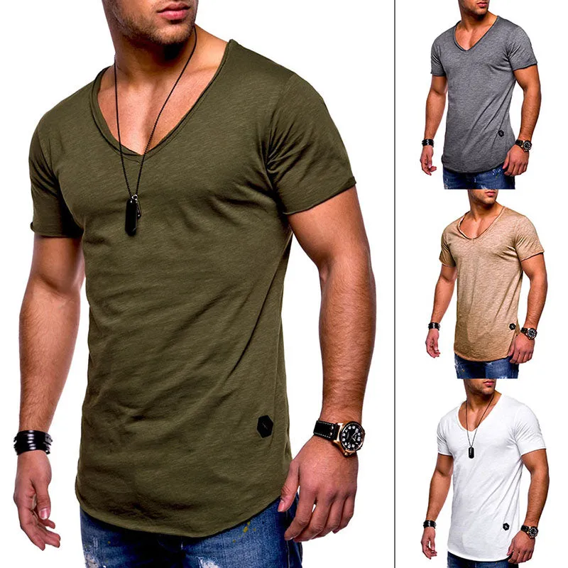 Cotton Solid Color V-Neck Breathable Men's T-shirt