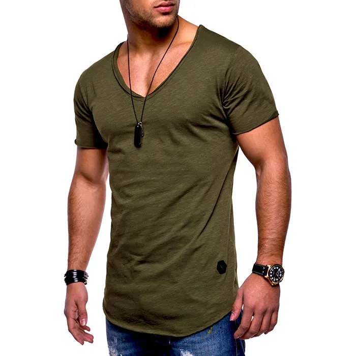 Cotton Solid Color V-Neck Breathable Men's T-shirt