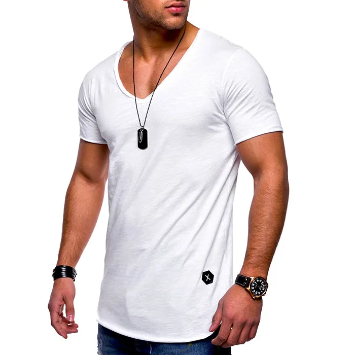 Cotton Solid Color V-Neck Breathable Men's T-shirt