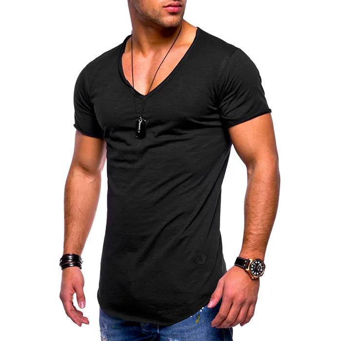 Cotton Solid Color V-Neck Breathable Men's T-shirt