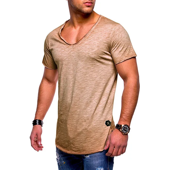 Cotton Solid Color V-Neck Breathable Men's T-shirt