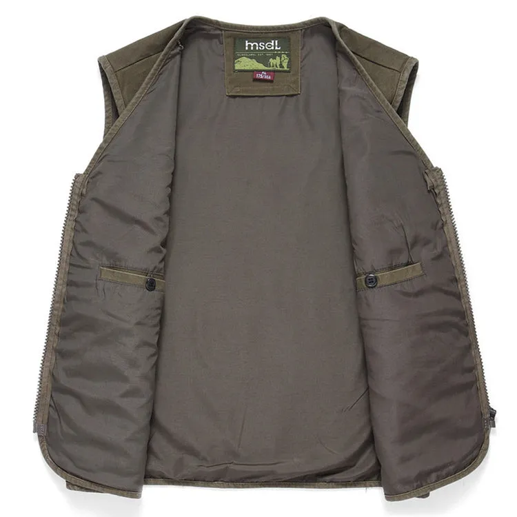 Cotton Zipper Multi-pocket Men's Functional Vest