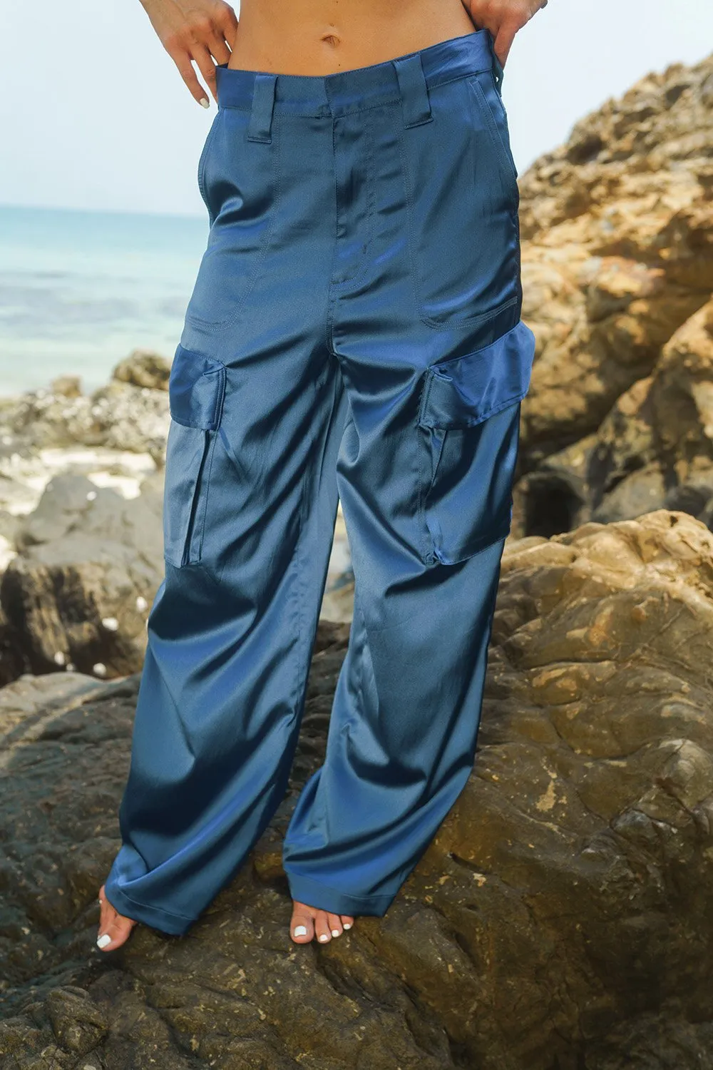 Crystal Teal Satin Utility Pants