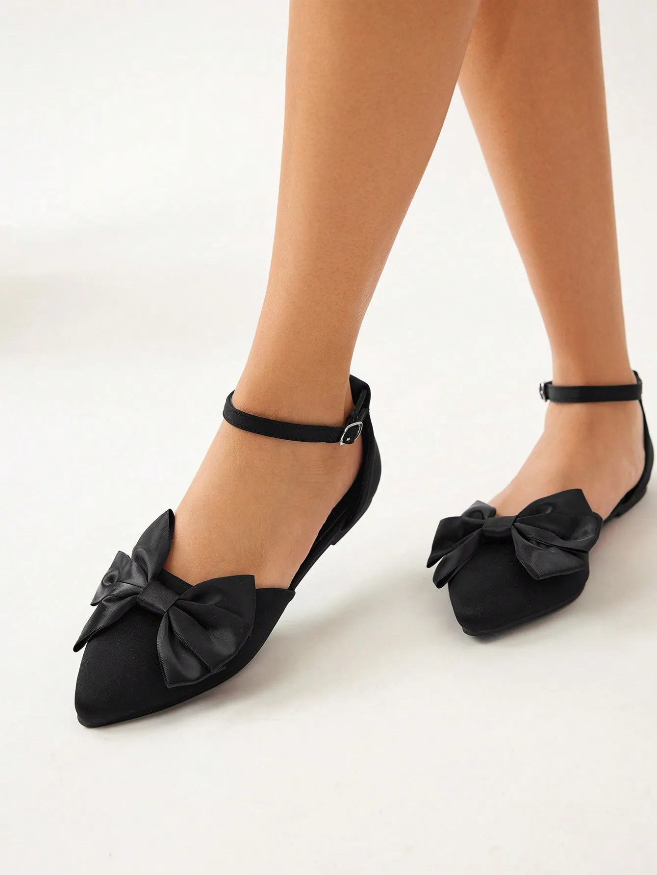 CUCCOO CHICEST Comfortable Pointed-Toe Black Bowknot Decor Women's Flat Shoes