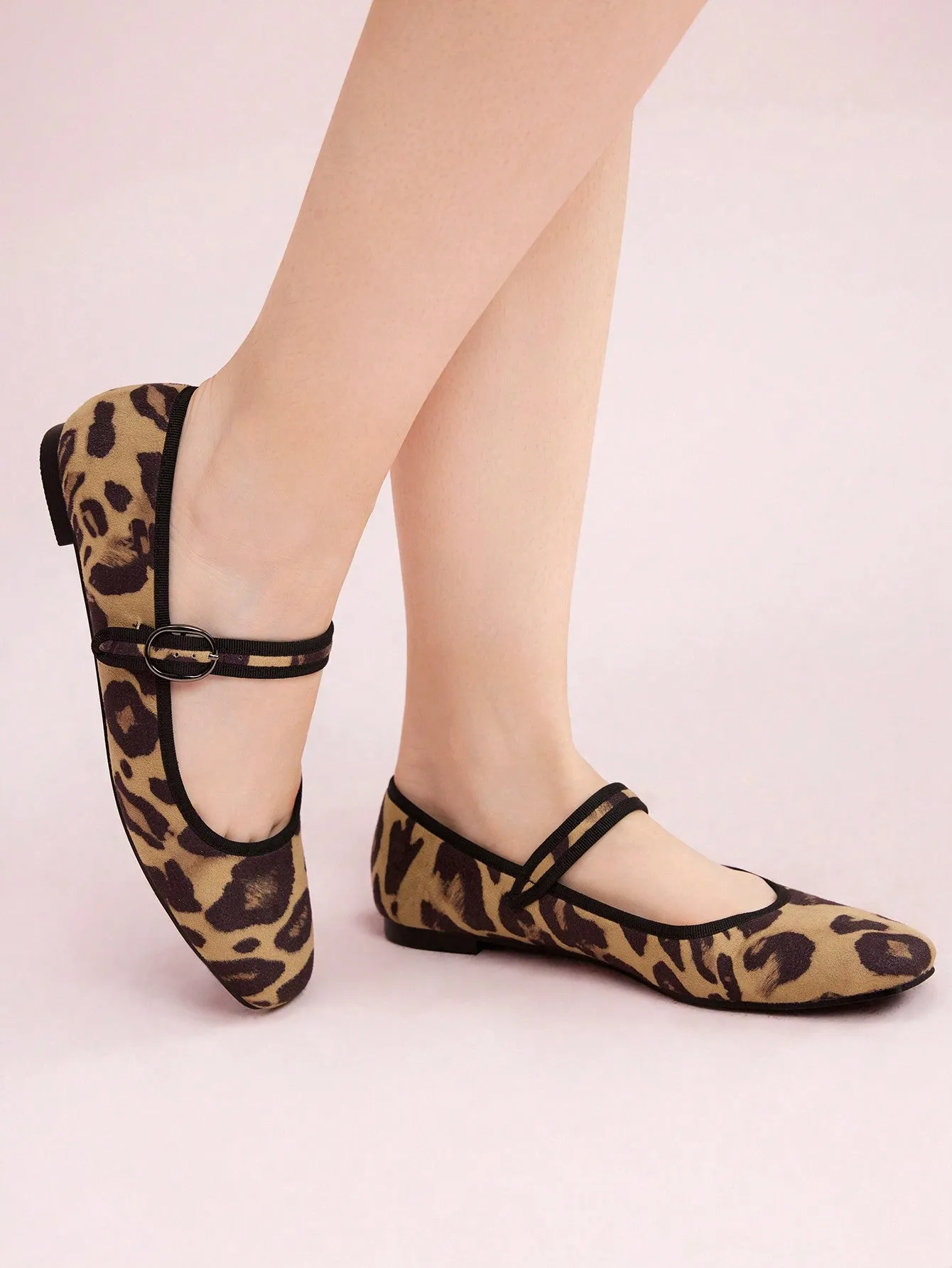 CUCCOO DOLLMOD Square Toe Comfortable Fashion Leopard Print Women's Flat Shoes