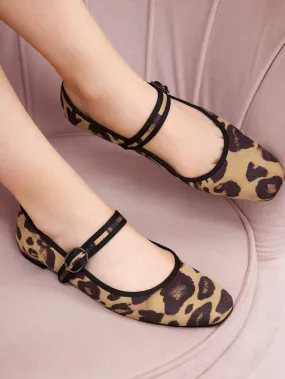 CUCCOO DOLLMOD Square Toe Comfortable Fashion Leopard Print Women's Flat Shoes