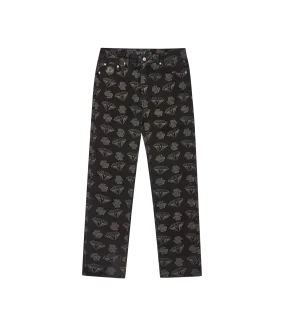 DIAMONDS & DOLLARS DENIM PANTS - BLACK