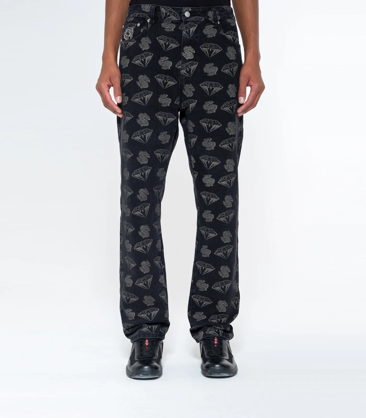 DIAMONDS & DOLLARS DENIM PANTS - BLACK