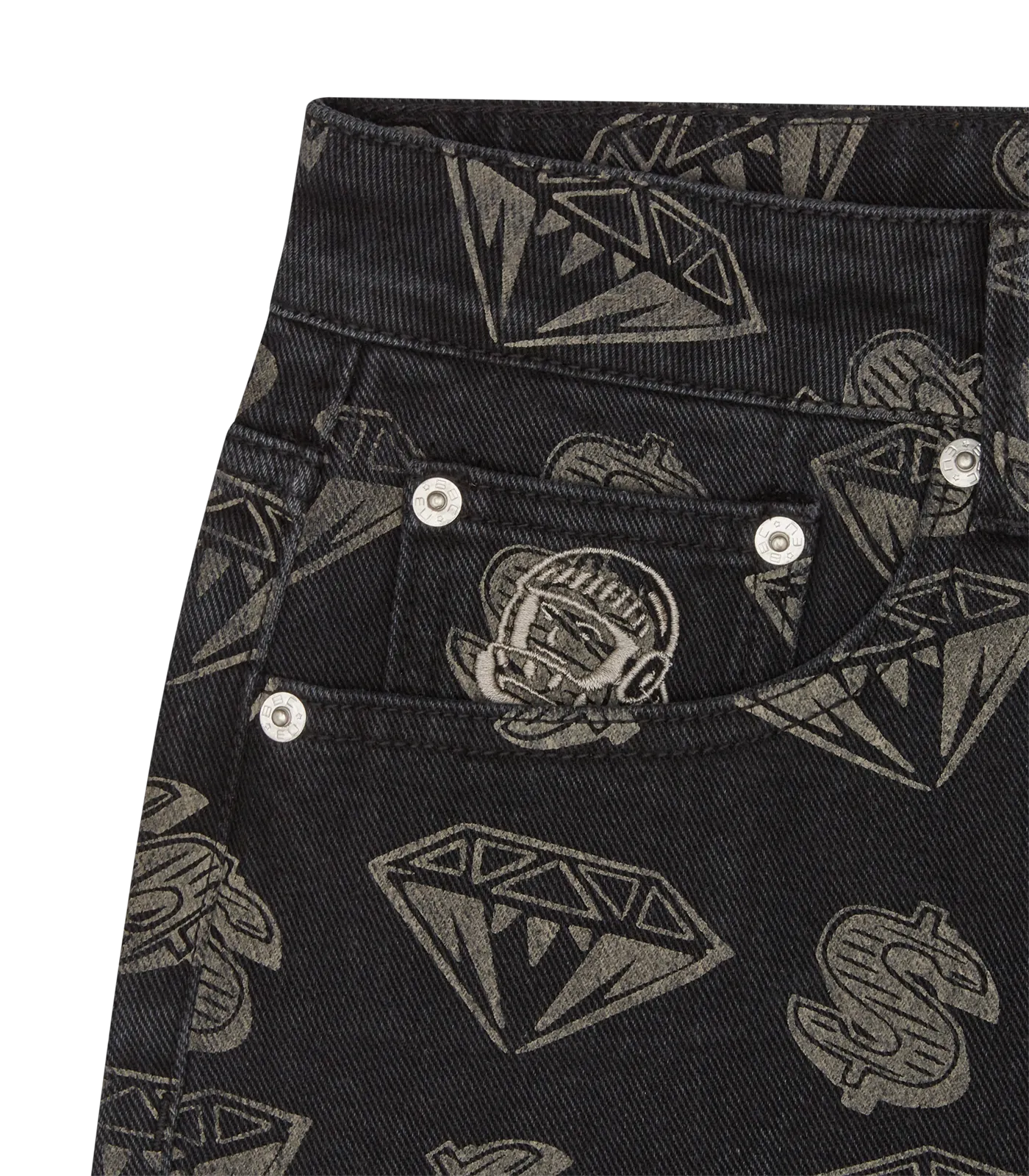 DIAMONDS & DOLLARS DENIM PANTS - BLACK