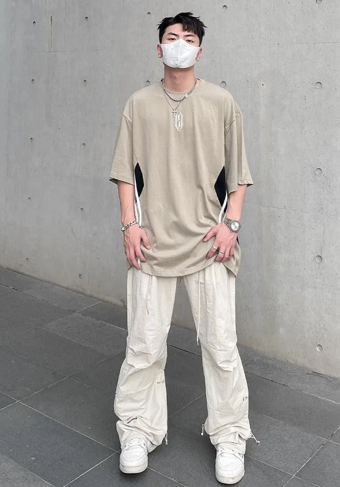 Drawstring Pleats Straight Parachute Pants