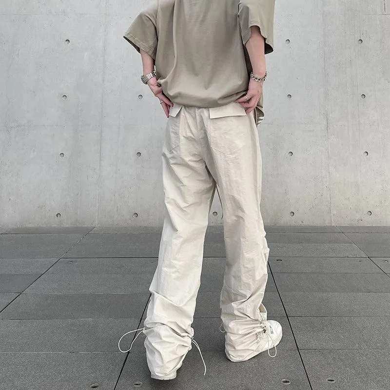 Drawstring Pleats Straight Parachute Pants